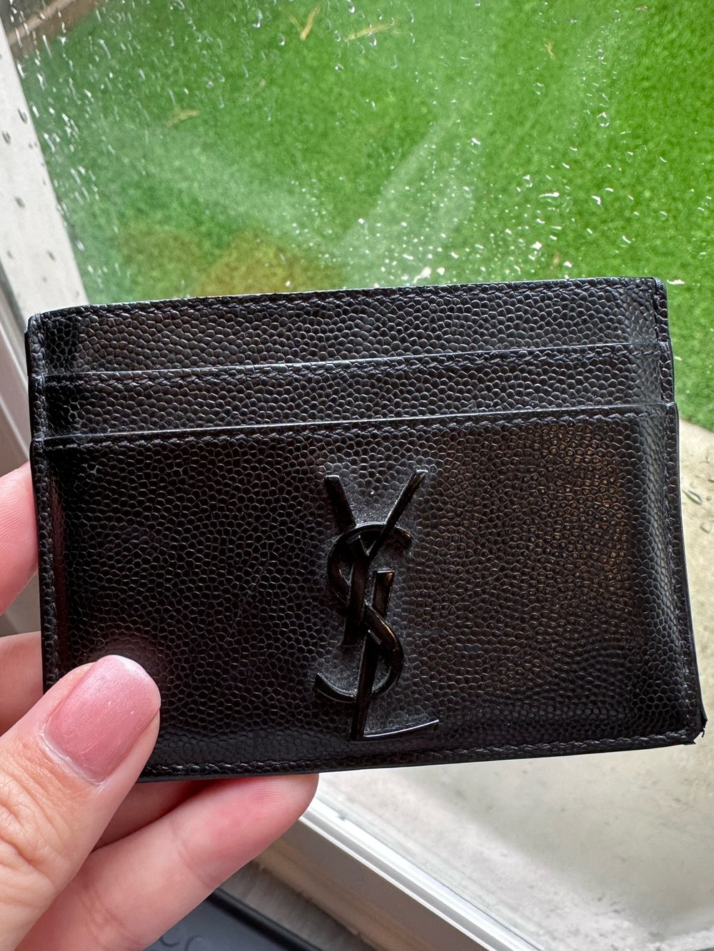 Saint Laurent Black Textured Leather YSL Card Holder